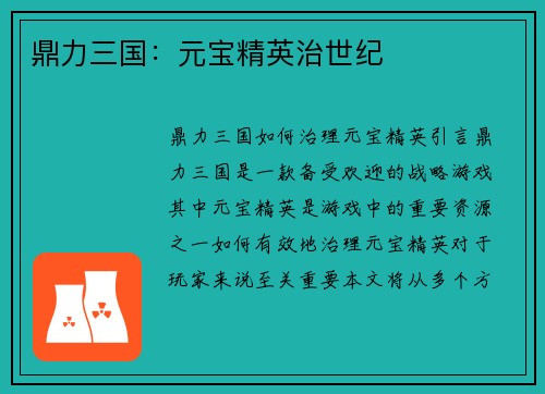 鼎力三国：元宝精英治世纪